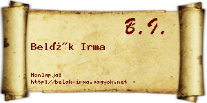 Belák Irma névjegykártya